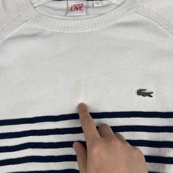 Lacoste Live! Preppy Knitted pullover Sweater White / Navy Striped Men Sz 6 Read - Picture 7 of 16